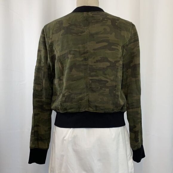 Sanctuary Camo Denim Bomber Jacket - Green/Brown/Black Cotton, Size Small - Picture 4 of 11